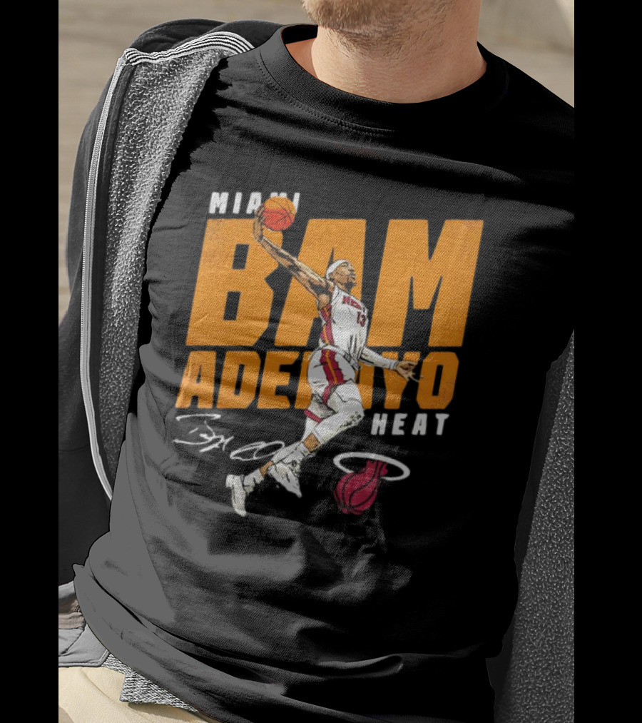 Miami Heat Bam Adebayo Basketball Jumper Action T-Shirt