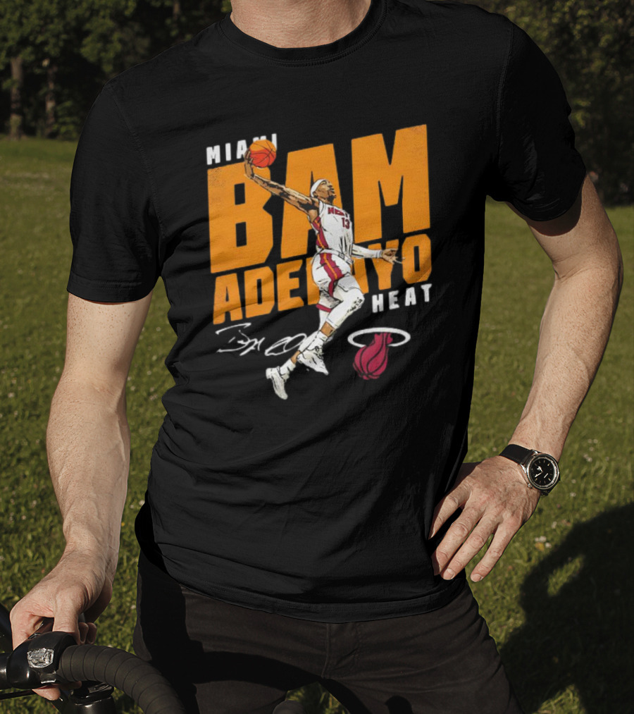 Miami Heat Bam Adebayo Basketball Jumper Action T-Shirt