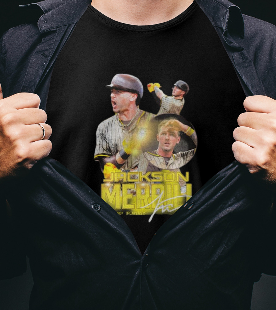 Jackson Merrill San Diego Padres Player Signature Baseball T-Shirt