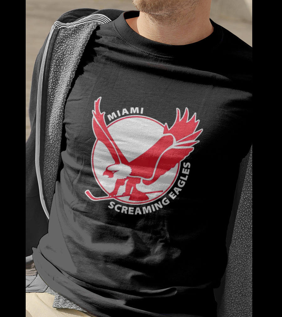 Miami Screaming Eagles Hockey Red Eagle Emblem T-Shirt