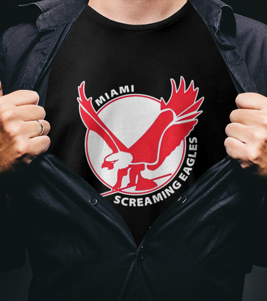 Miami Screaming Eagles Hockey Red Eagle Emblem T-Shirt
