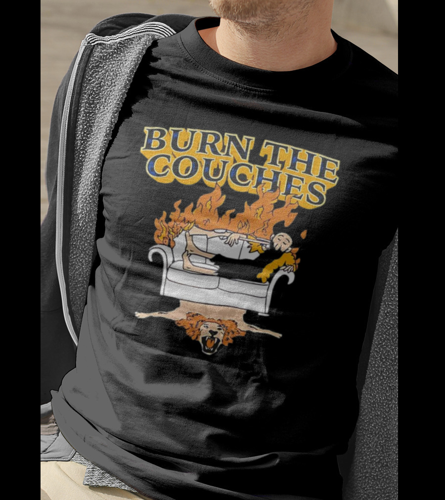Burn The Couches Flaming Couch Cartoon Lion Rug T-Shirt