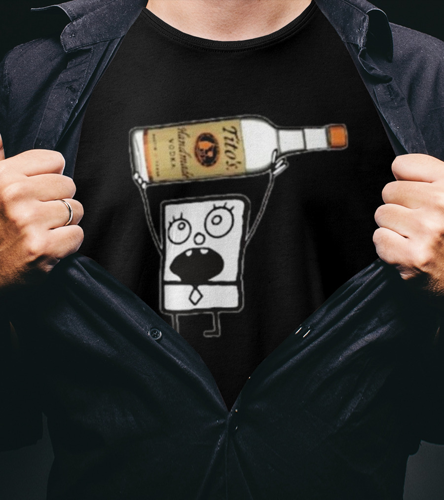Doodlebob Holding Tito's Handmade Vodka Bottle T-Shirt