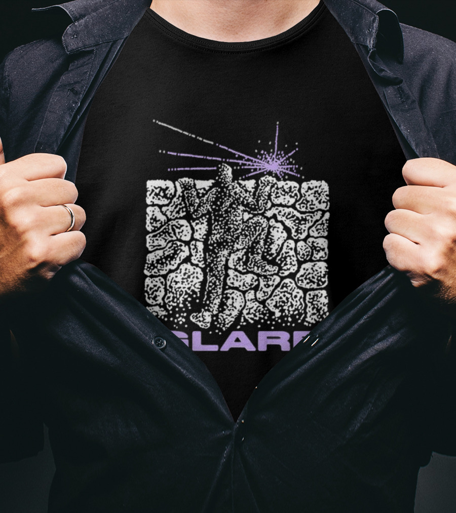 Glare Climber On Black Stone Wall With Purple Light Burst T-Shirt