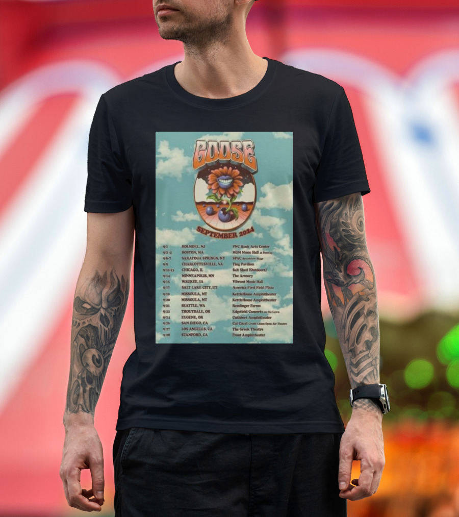 Goose September 2024 PNC Bank Arts Center Tour Boston MA Chicago Dates and Venues T-Shirt