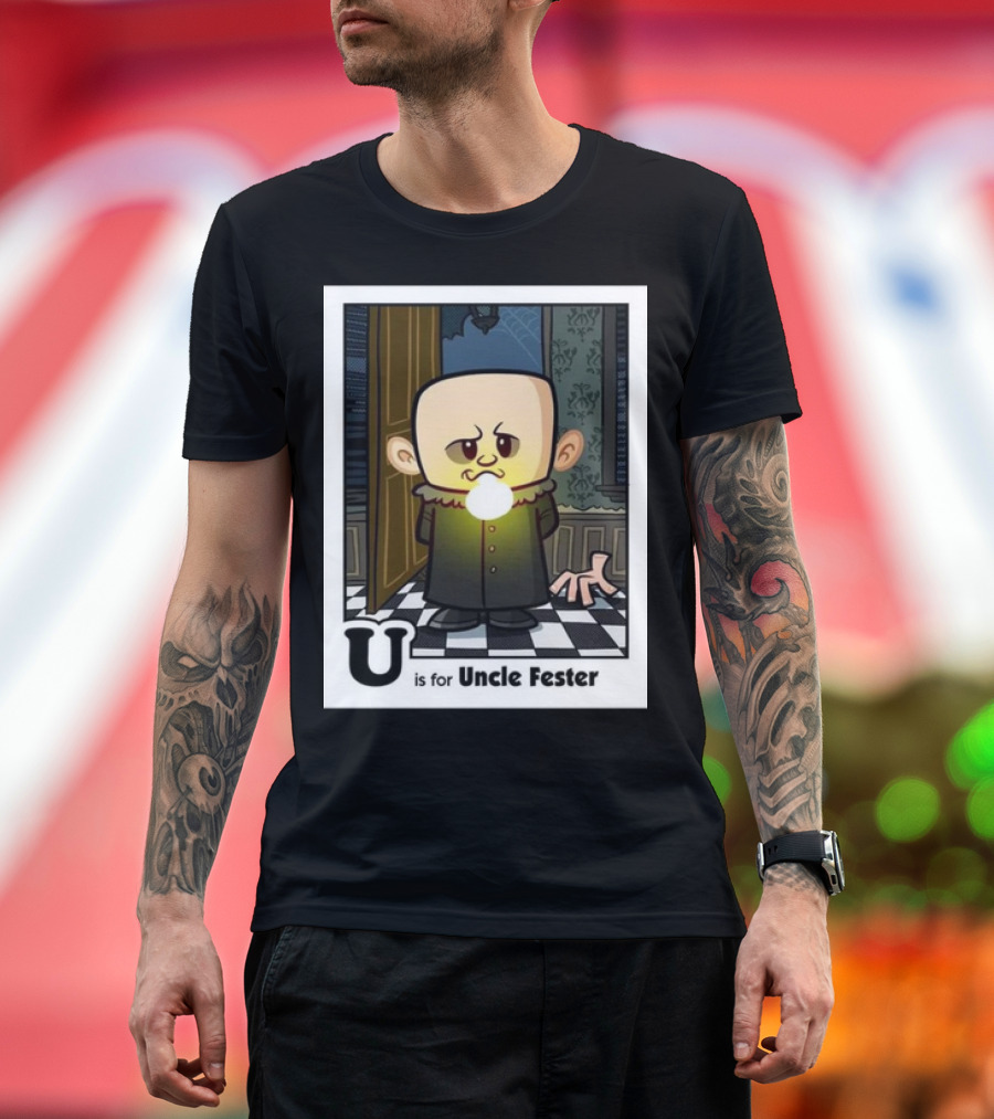 Spooky Alphabet U Is For Uncle Fester Addams Family Character T-Shirt