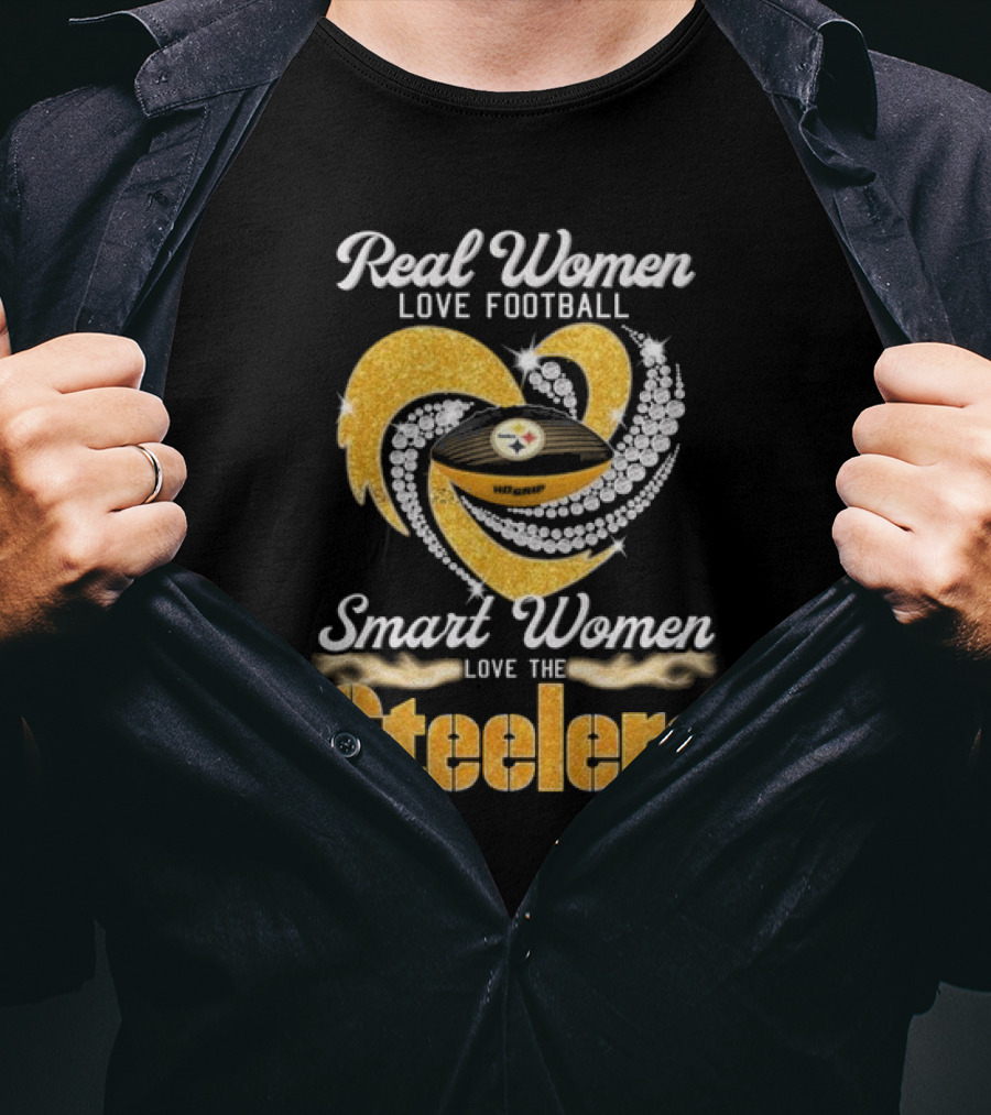 Real Women Love Football Smart Women Love The Steelers Diamond Heart T-Shirt