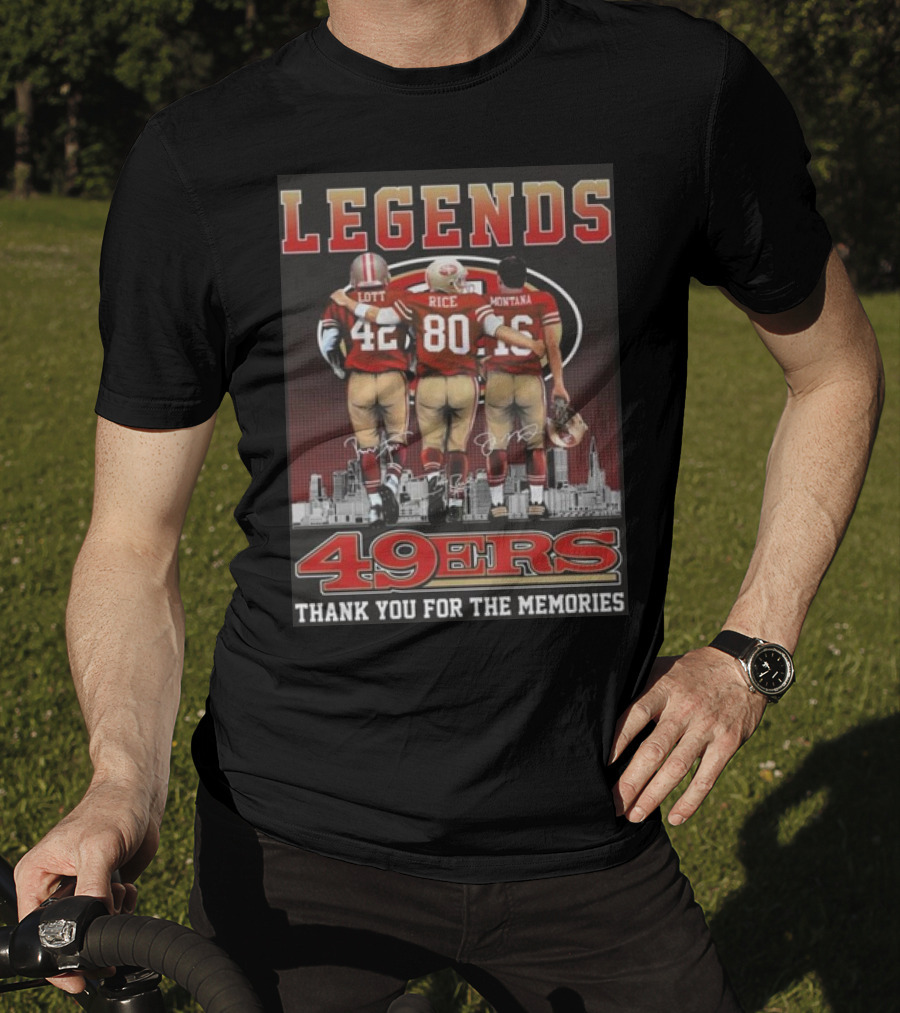 49ers Legends Montana Rice Lott Thank You For The Memories Skyline Signatures T-Shirt