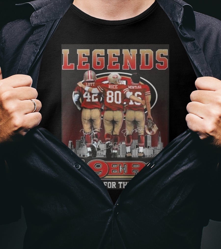 49ers Legends Montana Rice Lott Thank You For The Memories Skyline Signatures T-Shirt