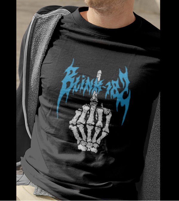 Blink-182 Skeleton Hand Middle Finger Blue Lettering 2024 Tour T-Shirt