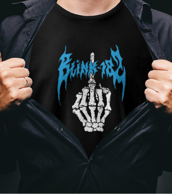 Blink-182 Skeleton Hand Middle Finger Blue Lettering 2024 Tour T-Shirt