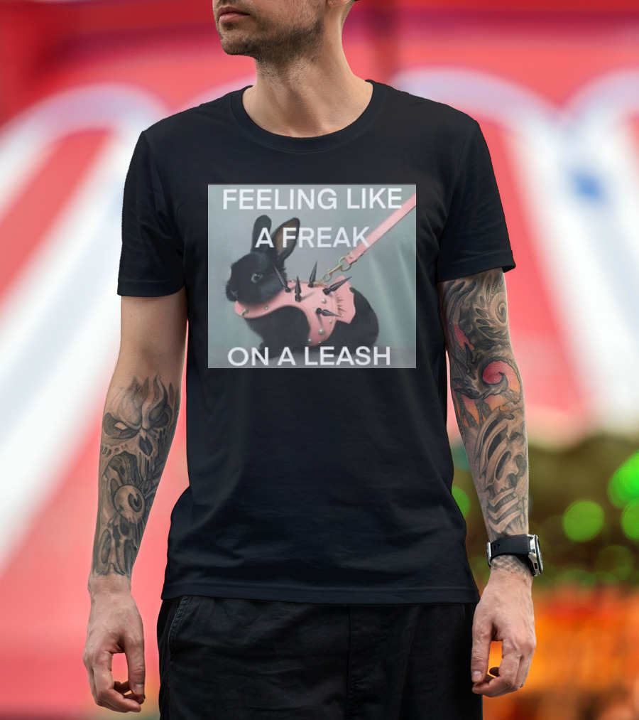 Feeling Like A Freak On A Leash Black Bunny With Pink Spiked Harness T-Shirt