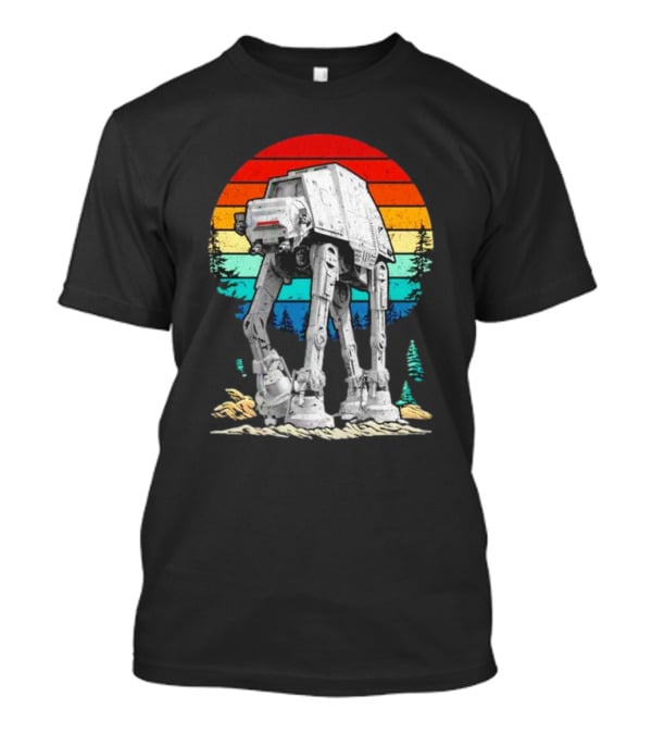 AT-AT Against A Retro Rainbow Sunset Vintage Walker T-Shirt