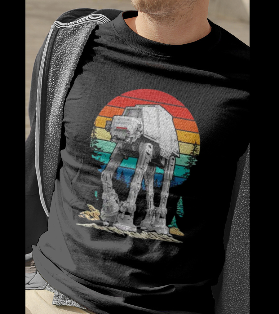 AT-AT Against A Retro Rainbow Sunset Vintage Walker T-Shirt