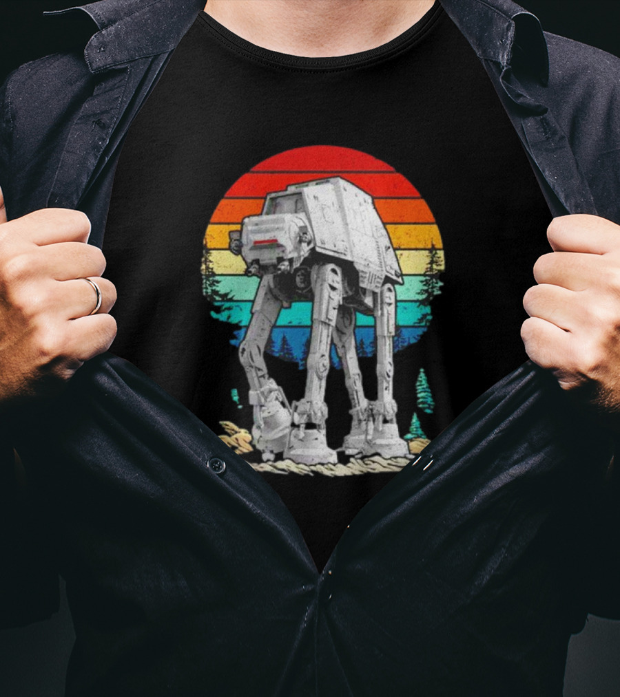 AT-AT Against A Retro Rainbow Sunset Vintage Walker T-Shirt