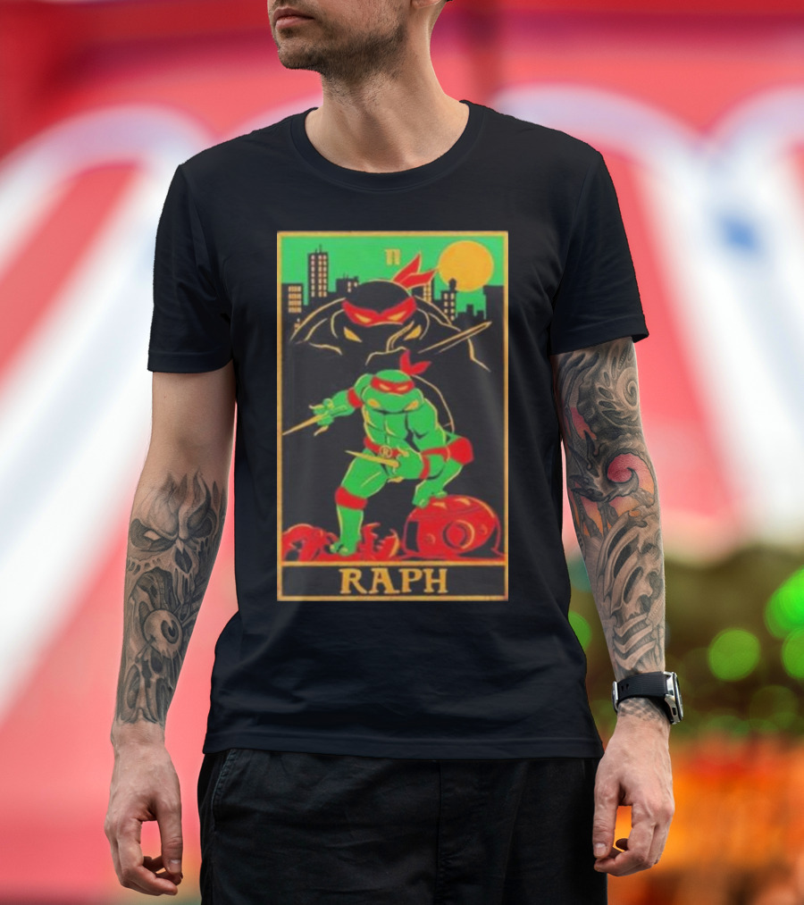 Raphael Raph Ninja Turtle Nighttime Cityscape Battle Scene T-Shirt