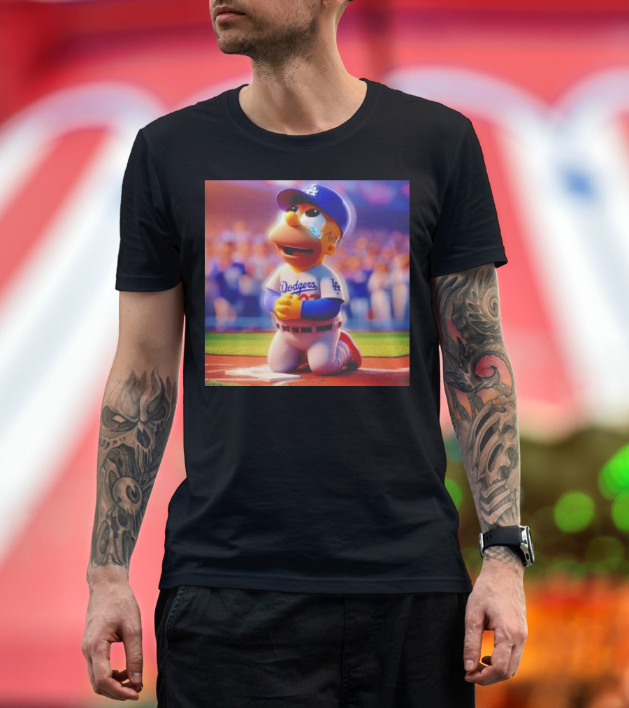 Bart Simpson Crying Kneeling Los Angeles Dodgers Baseball Player T-Shirt