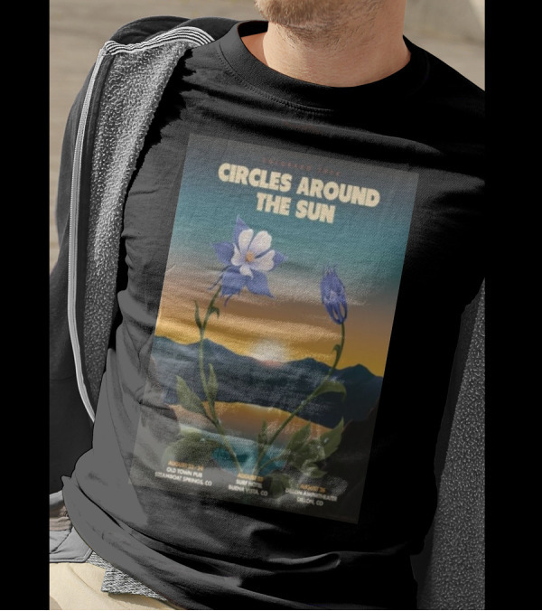 Colorado 2024 Circles Around The Sun August 26 Dillon Amphitheater Dillon CO Columbine Flowers And Sunset T-Shirt