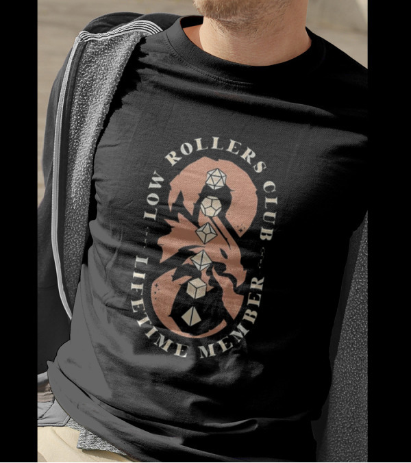 Low Rollers Club Lifetime Member Dungeons And Dragons Dice Silhouette Dragon T-Shirt