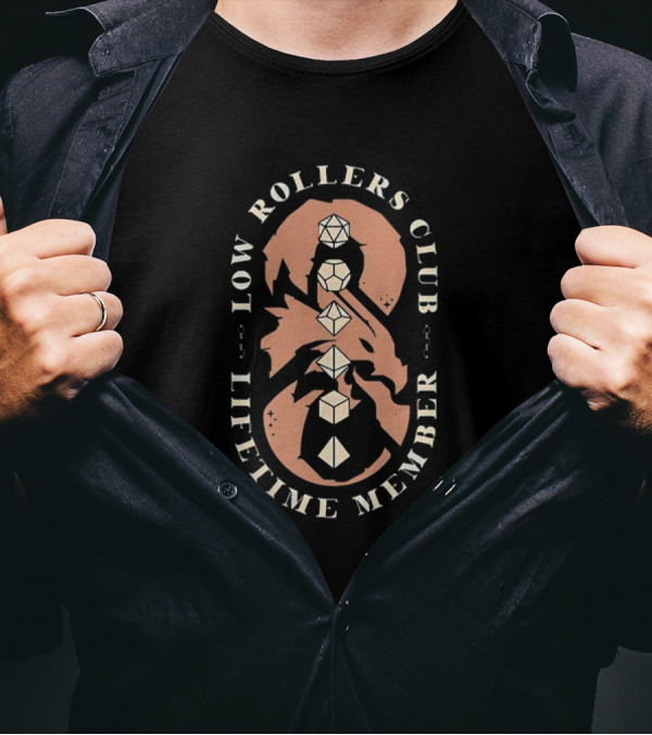 Low Rollers Club Lifetime Member Dungeons And Dragons Dice Silhouette Dragon T-Shirt