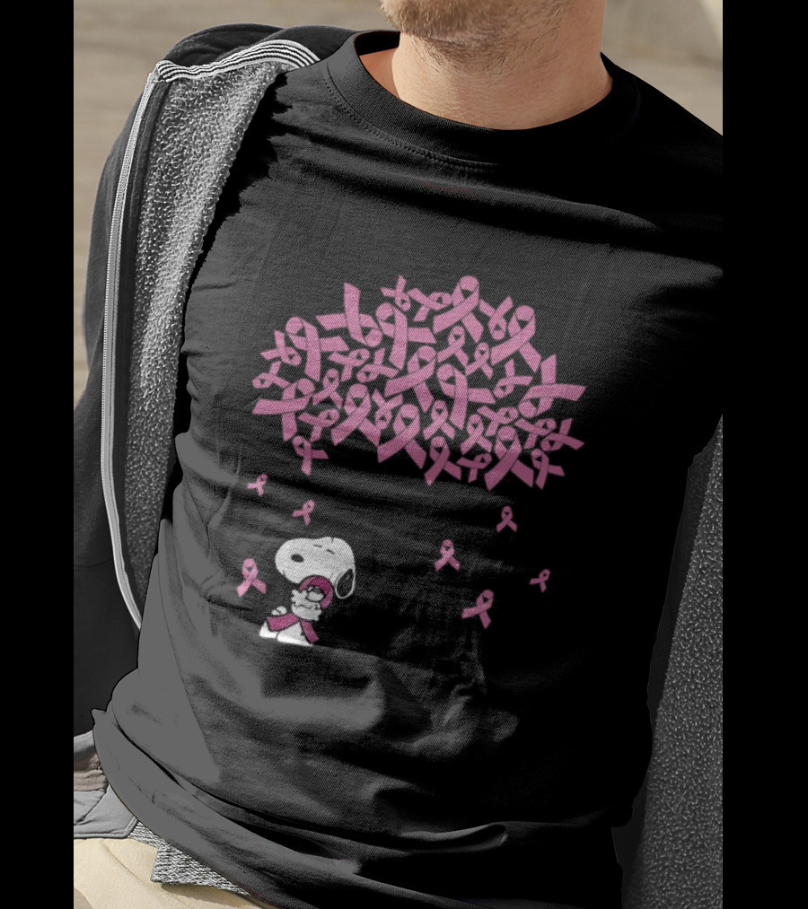Snoopy Peanuts Breast Cancer Awareness Pink Ribbon Tree Faith Love Family T-Shirt