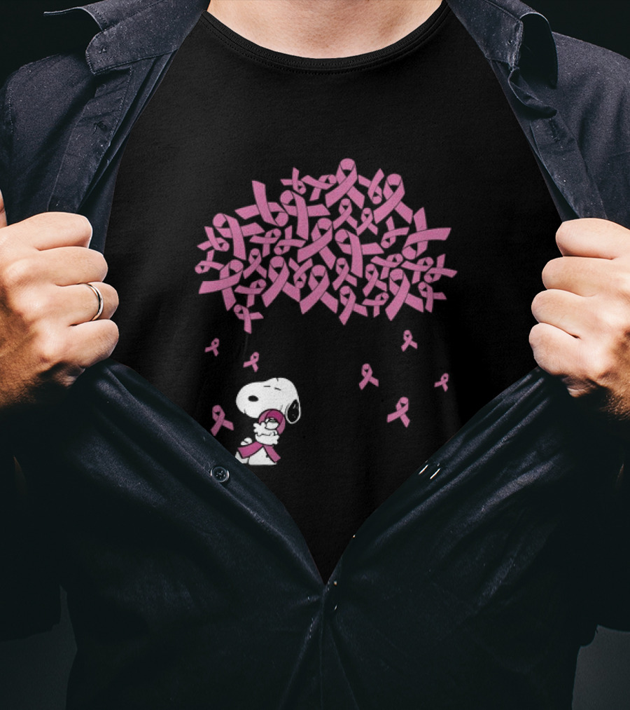 Snoopy Peanuts Breast Cancer Awareness Pink Ribbon Tree Faith Love Family T-Shirt