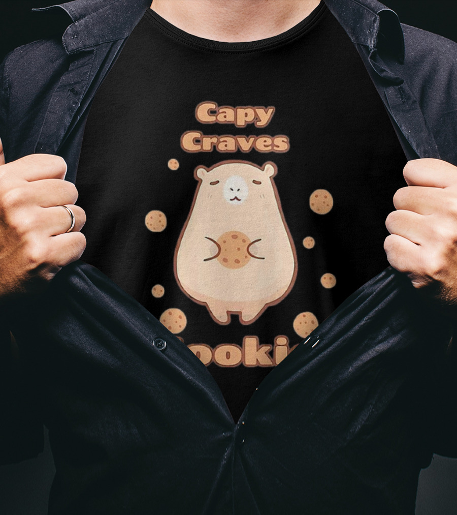 Capy Craves Cookie Capybara Surrounded By Cookies T-Shirt