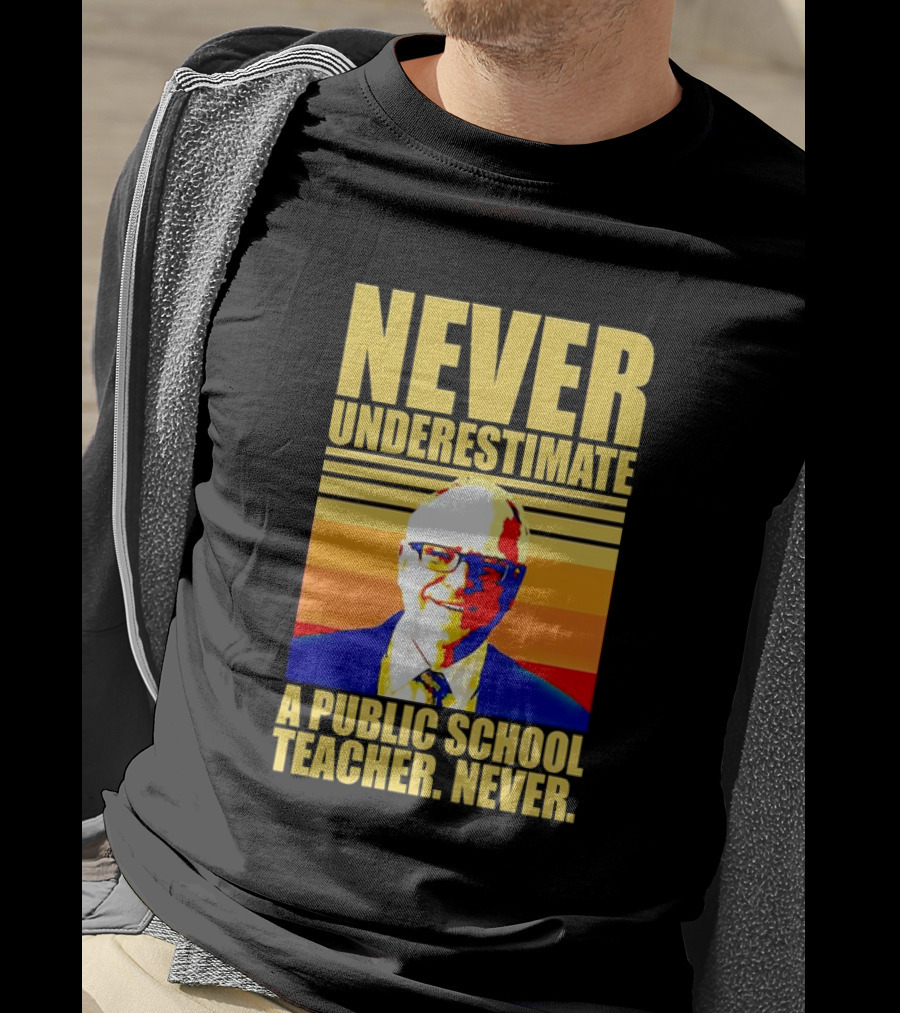 Never Underestimate A Public School Teacher Never Tim Walz Vintage Retro Stripes T-Shirt