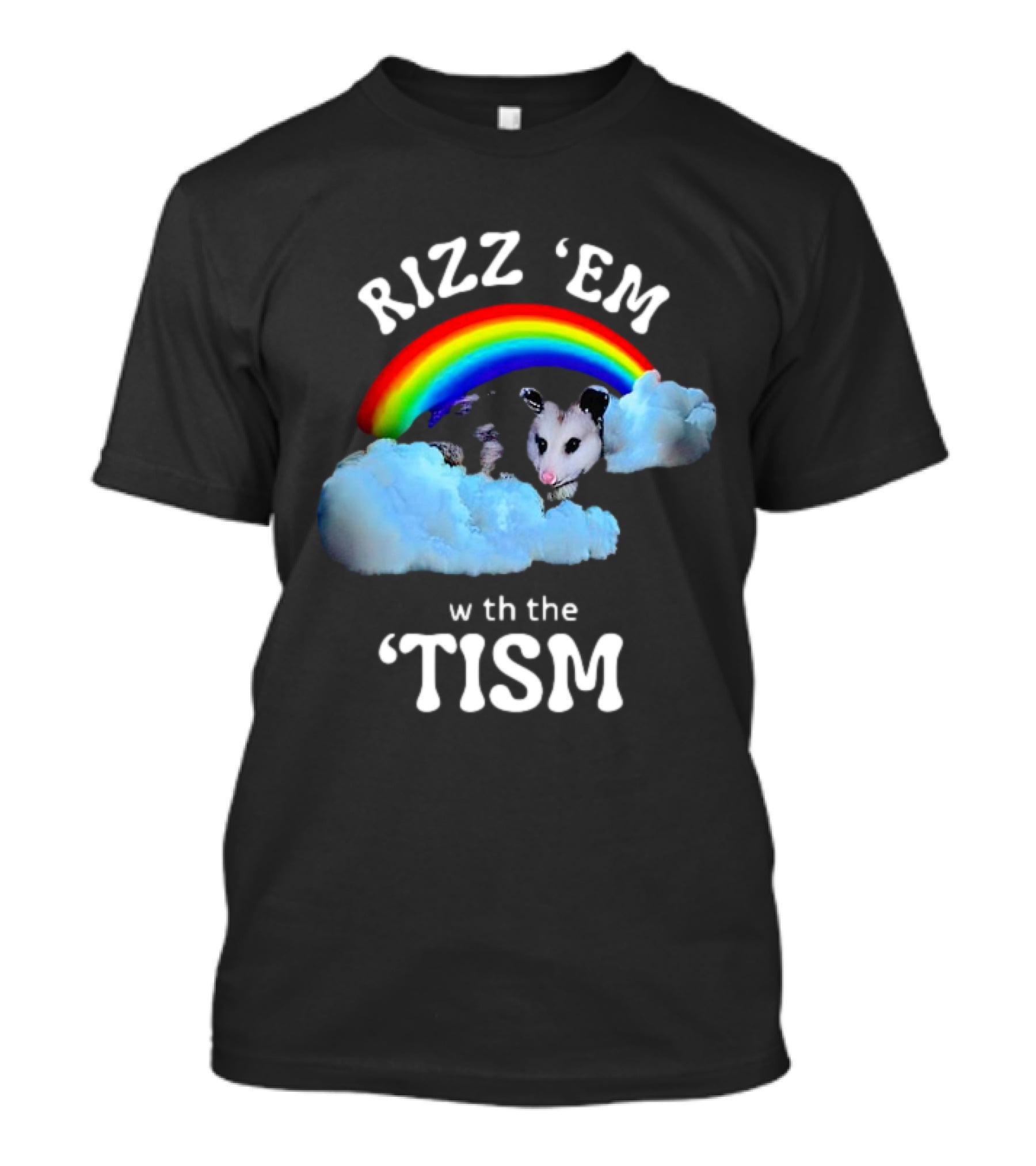 Rizz 'Em With The Tism Opossum Rainbow Clouds T-Shirt