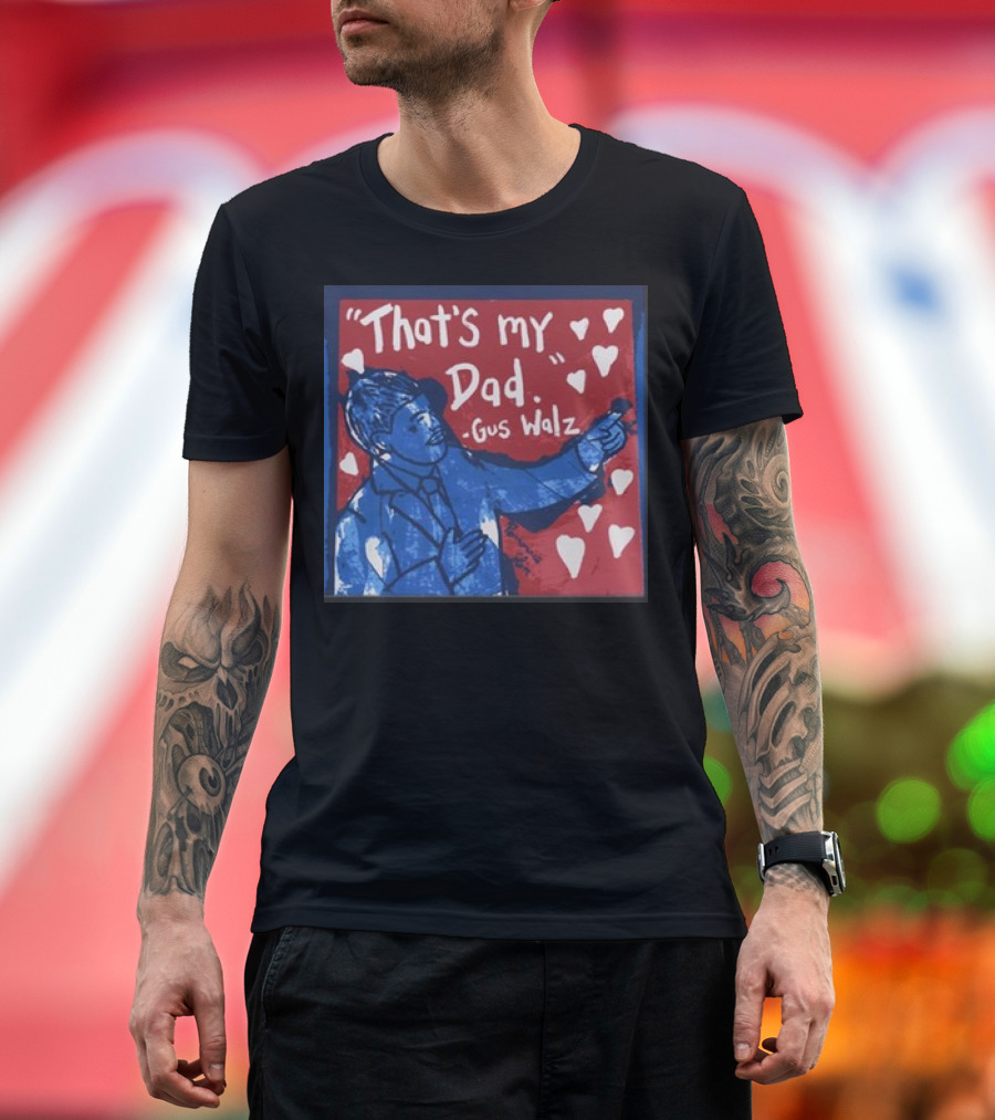Gus Walz That's My Dad 2024 Blue and Red Portrait Hearts T-Shirt