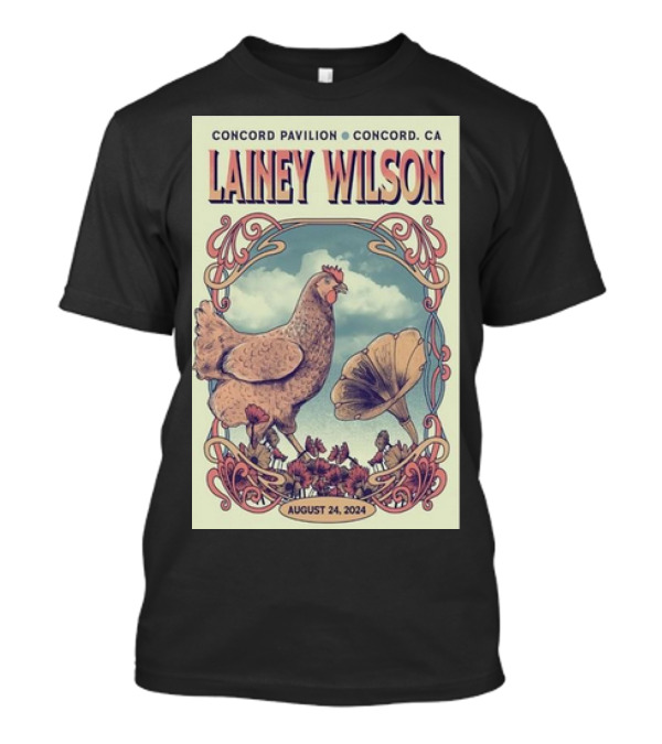 Lainey Wilson Concord Pavilion CA August 24 2024 Tour Chicken And Flowers Art Deco T-Shirt