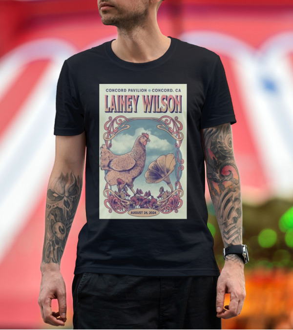 Premium T-Shirt: Lainey Wilson Concord Pavilion CA August 24 2024 Tour Chicken and Flowers Art Deco T-Shirt Lainey Wilson Concord Pavilion CA August 24 2024 Tour Chicken and Flowers Art Deco T-Shirt