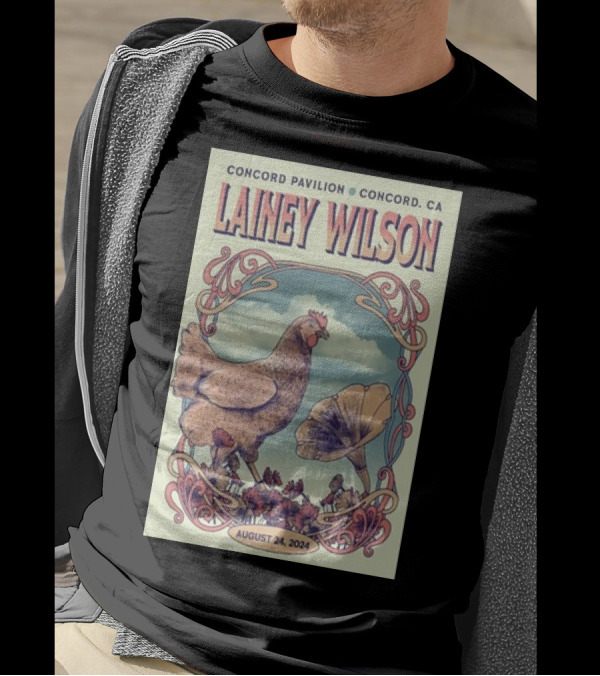 Lainey Wilson Concord Pavilion CA August 24 2024 Tour Chicken And Flowers Art Deco T-Shirt