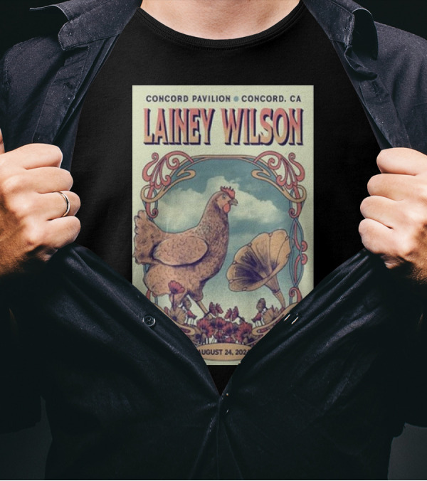 Lainey Wilson Concord Pavilion CA August 24 2024 Tour Chicken And Flowers Art Deco T-Shirt