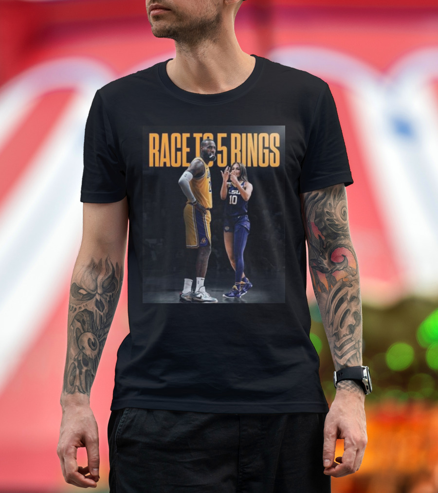 Race to 5 Rings Lebron James and Jennifer Lopez Lakers LSU T-Shirt