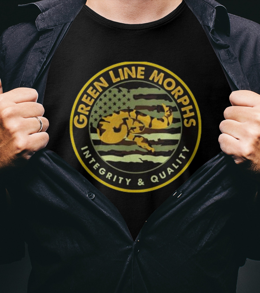 Green Line Morphs American Flag Camo Integrity And Quality T-Shirt