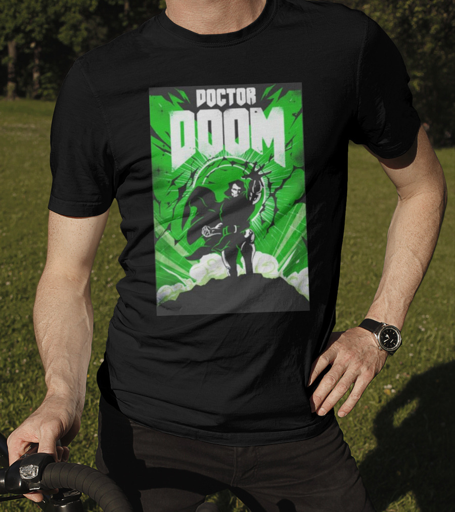 Doctor Doom Doomsday Green Energy Burst Comic Style Villain Power Stance T-Shirt