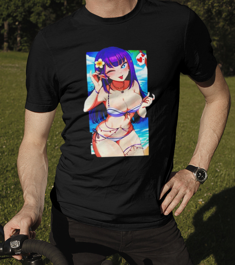 Hot Waifu Chika Fujiwara V2 Beach Anime Girl Winking Playing Card Flower Bikini T-Shirt