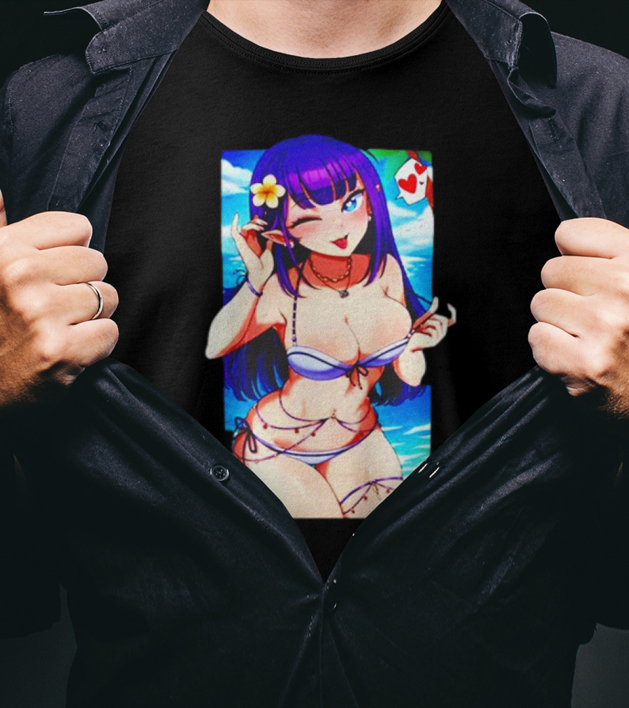 Hot Waifu Chika Fujiwara V2 Beach Anime Girl Winking Playing Card Flower Bikini T-Shirt