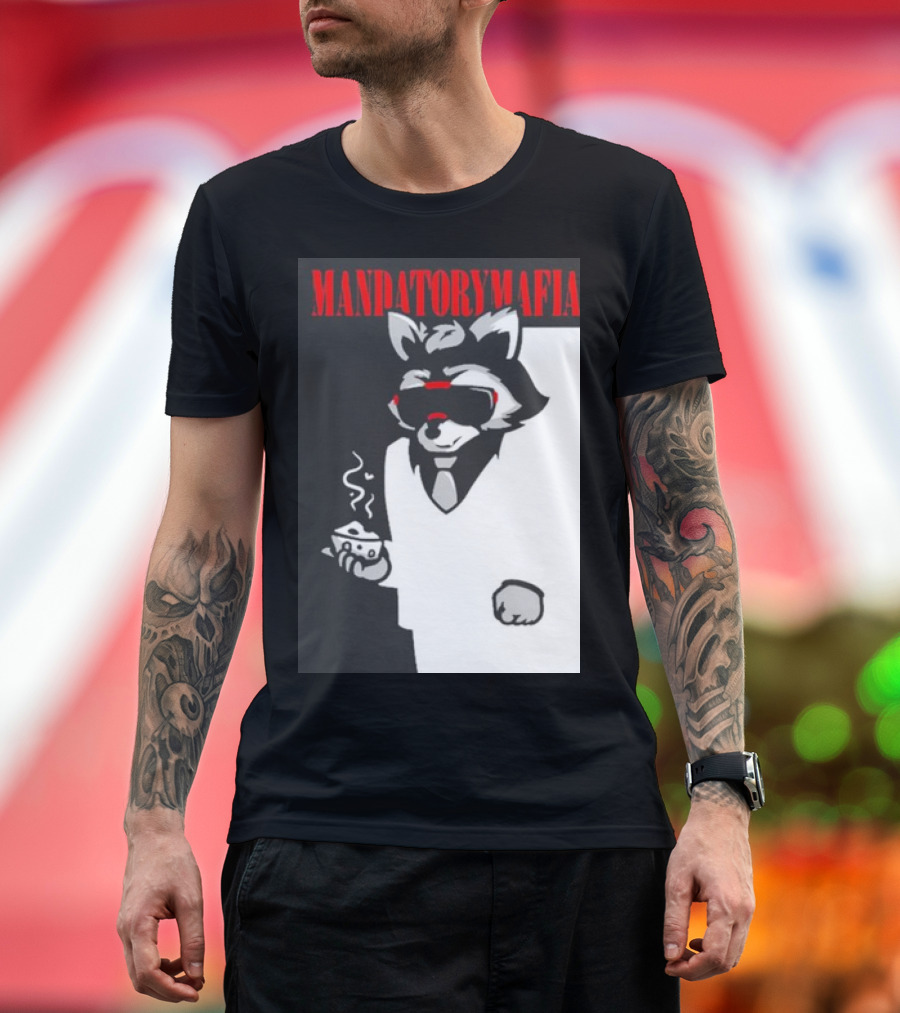 MANDATORY MAFIA RACCOON WITH COFFEE IN SUIT AND SUNGLASSES T-Shirt