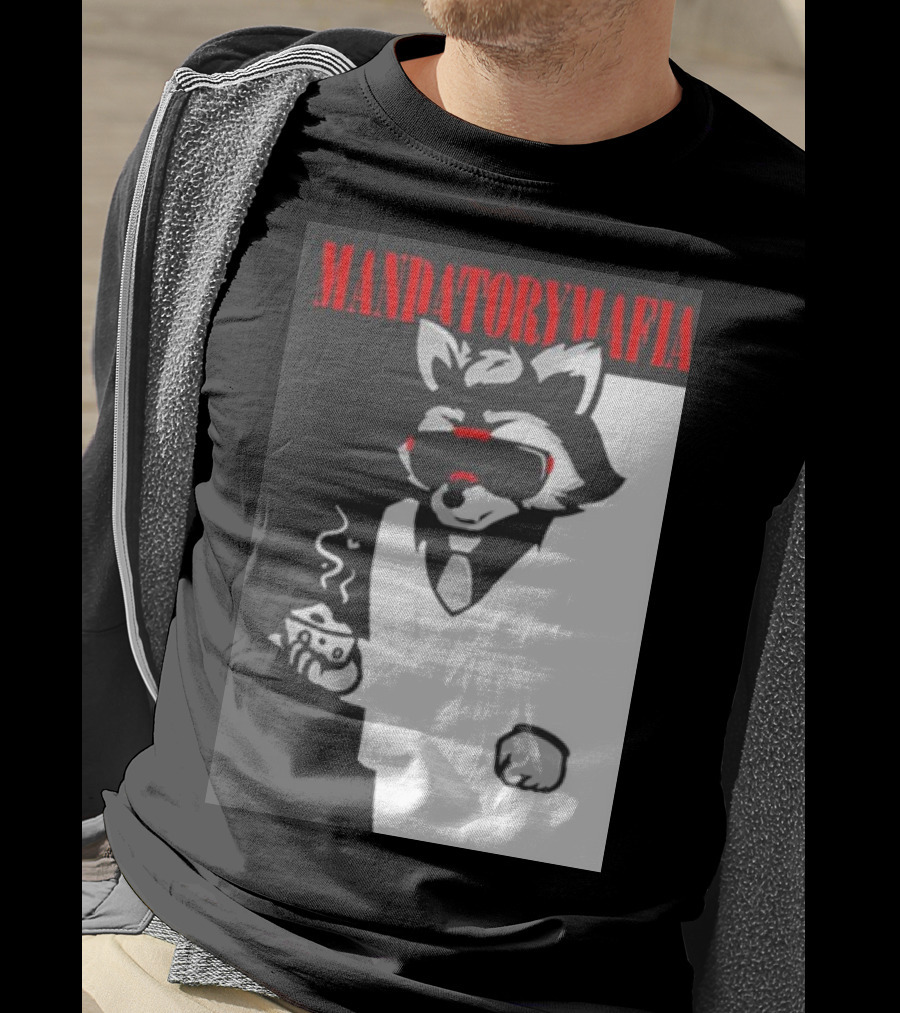 Mandatory Mafia Raccoon With Coffee IN Suit And Sunglasses T-Shirt