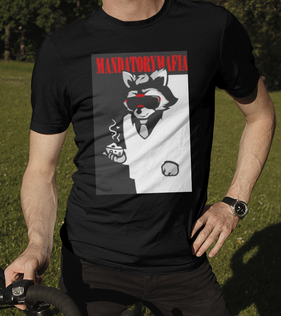 Mandatory Mafia Raccoon With Coffee IN Suit And Sunglasses T-Shirt