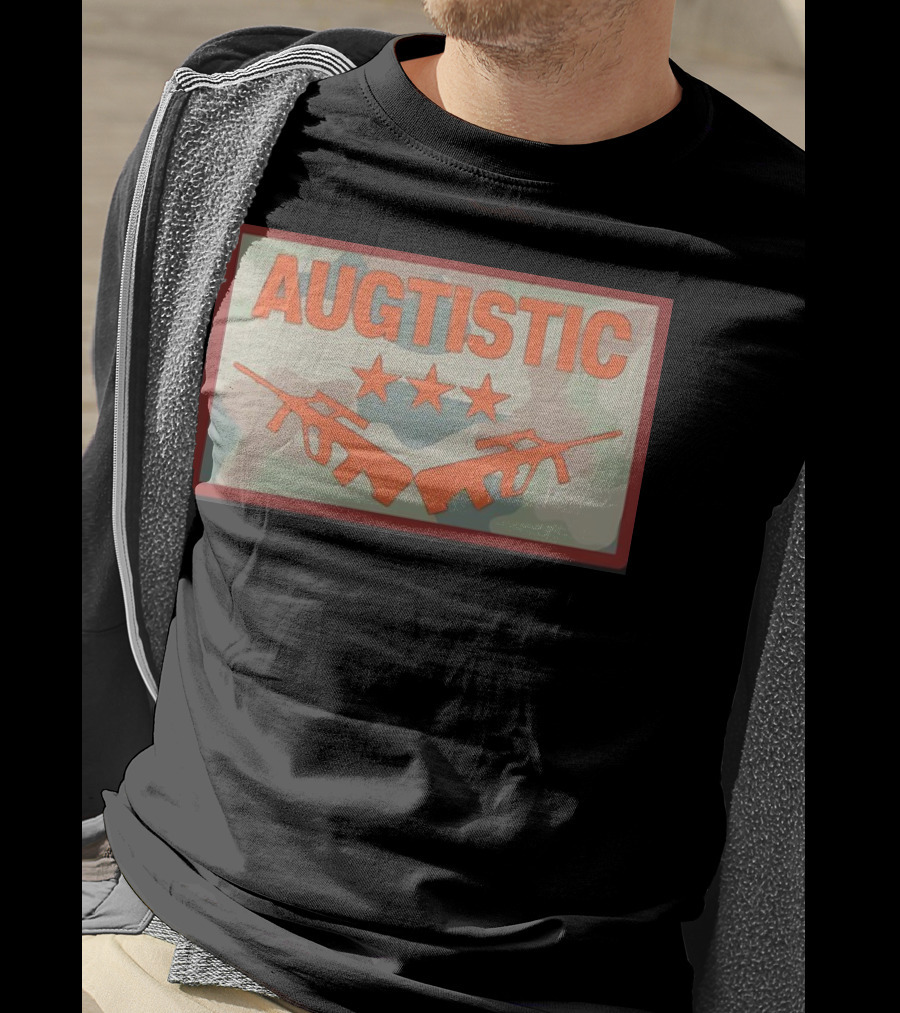 AUGTISTIC Stars And Rifles On Camouflage Background T-Shirt