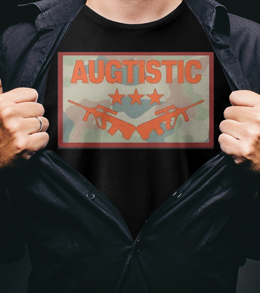 AUGTISTIC Stars And Rifles On Camouflage Background T-Shirt