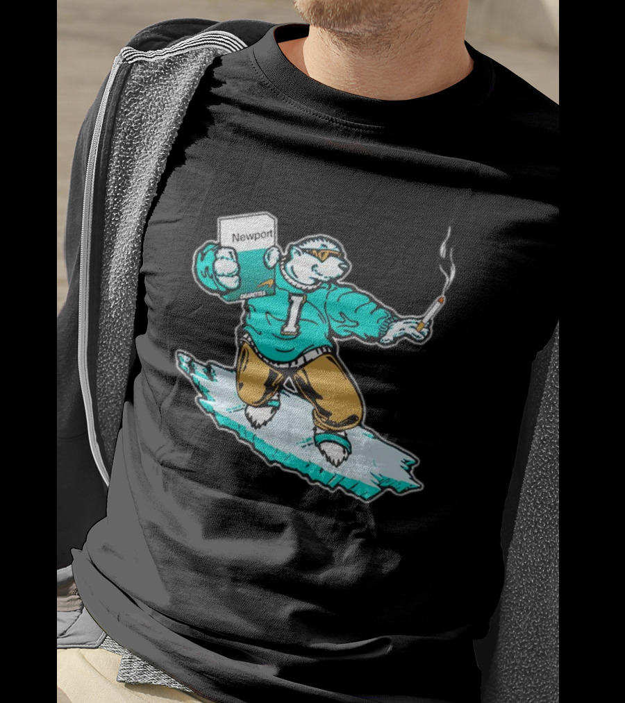Newport Cigarettes Icee Bear Smoking Hockey T-Shirt