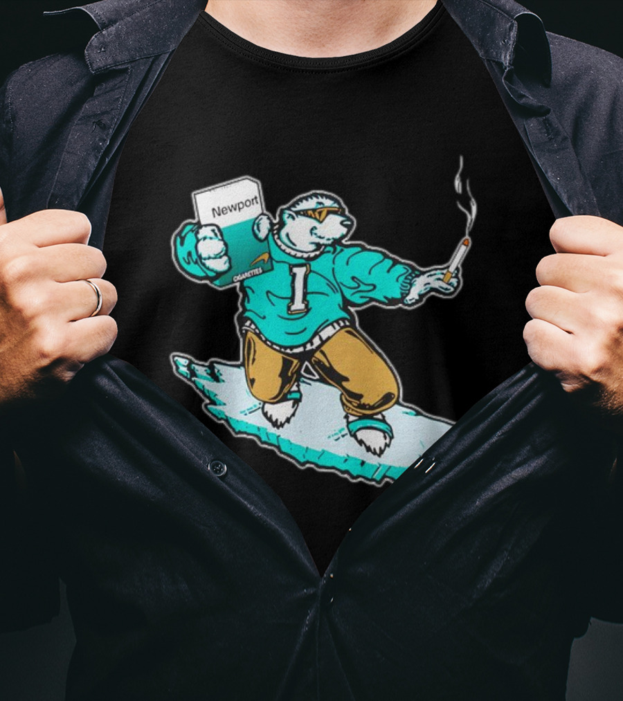 Newport Cigarettes Icee Bear Smoking Hockey T-Shirt