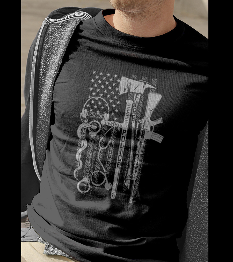 Patriot Apparel Heroes Dispatch Nurse Corrections Fire Police Military No One Fights Alone T-Shirt