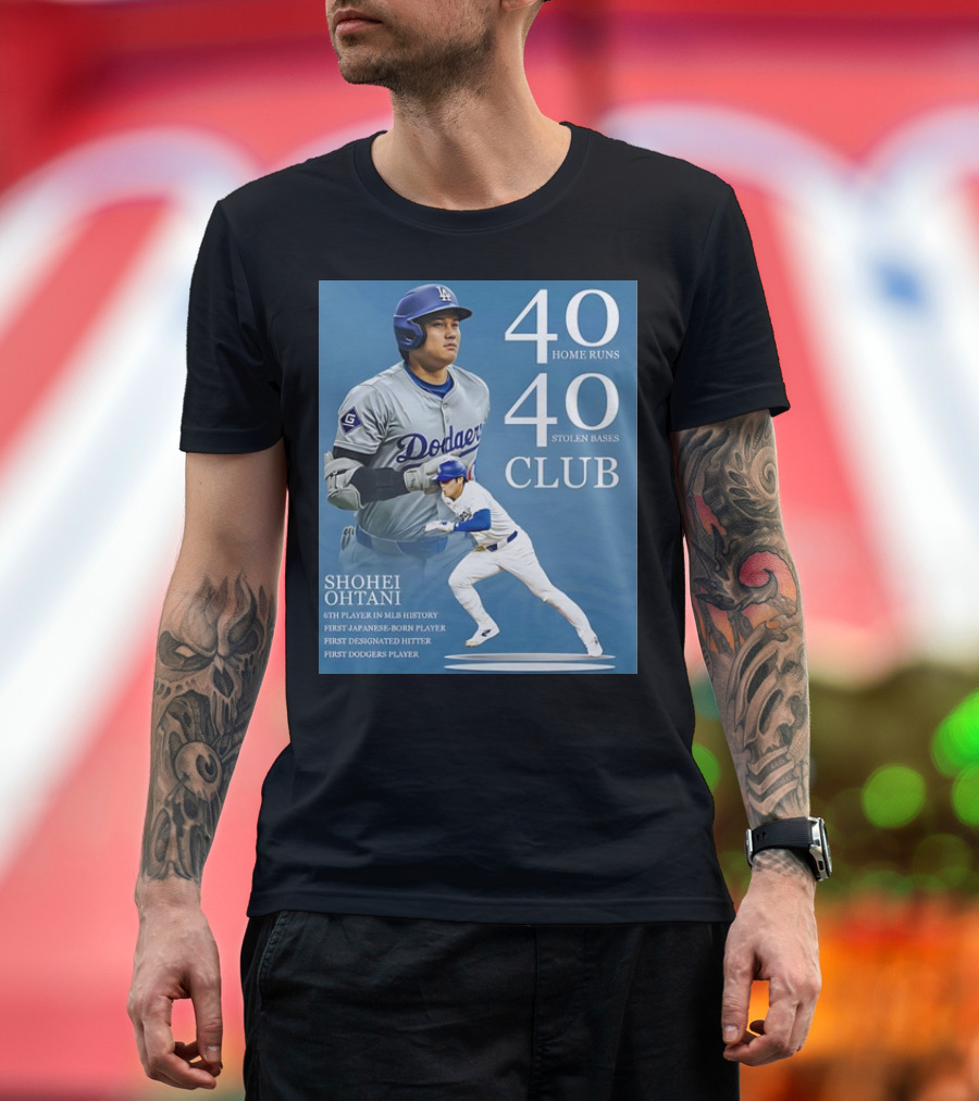 Shohei Ohtani Los Angeles Dodgers 40 Home Runs 40 Stolen Bases Club T-Shirt