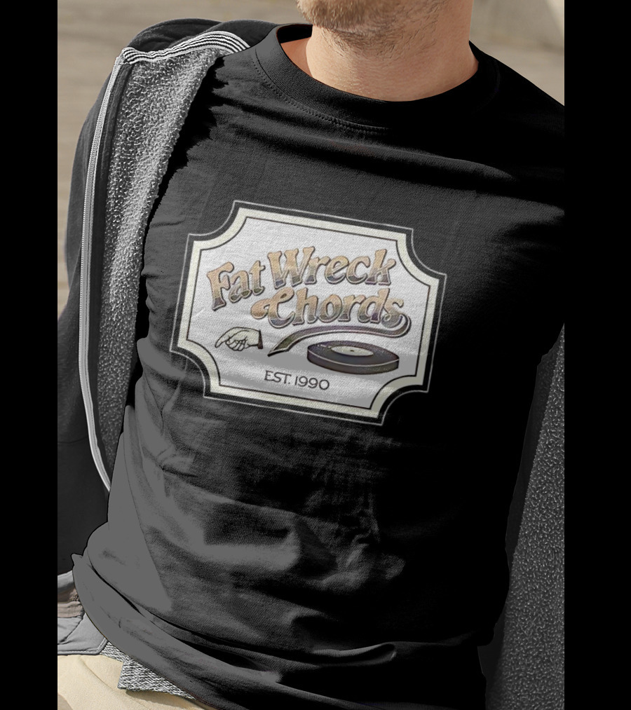 Fat Wreck Chords Established 1990 Record Logo And Hand Pointing T-Shirt