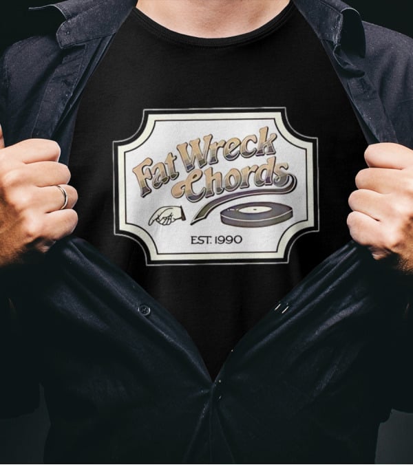 Fat Wreck Chords Established 1990 Record Logo And Hand Pointing T-Shirt